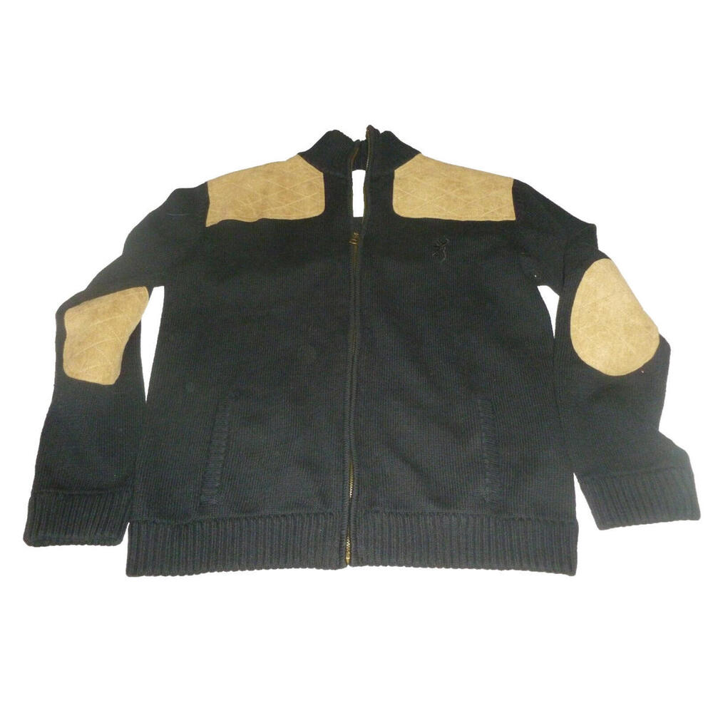Browning For Her‎ Black Cotton Leather Cardigan Sweater Womens M Medium